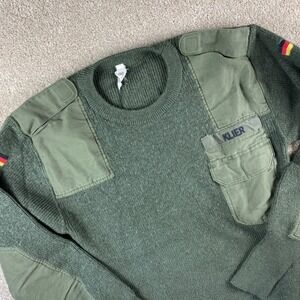 Vintage German Military Army Sweater Wool Blend Olive Green Commando Tactical